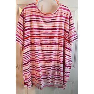 Woman Within 5X Pink Stripe Tunic T Shirt Top Short Sleeve Casual Everyday